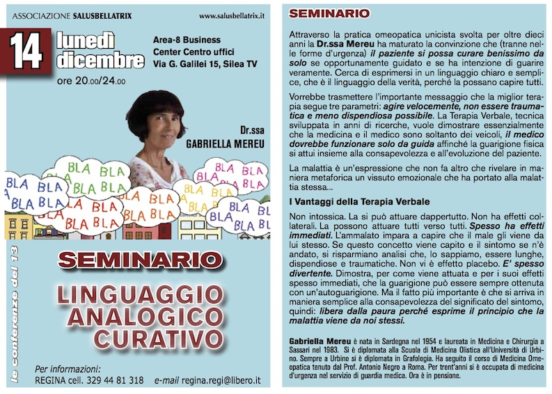 Seminario – Dr.ssa Gabriella Mereu – Linguaggio analogico-curativo