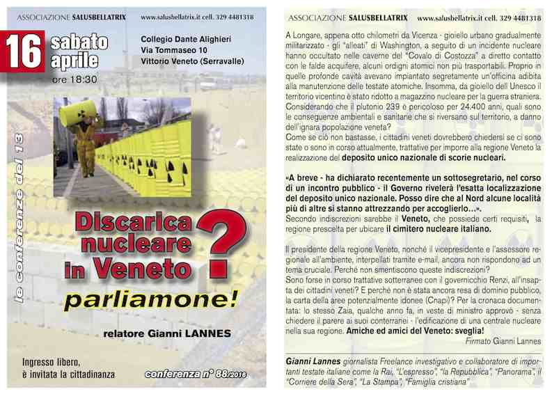 Discarica Nucleare in Veneto? parliamone con Gianni Lannes